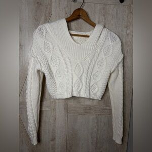Aeropostale Cropped Cable Knit Hoodie Sweater | Size S